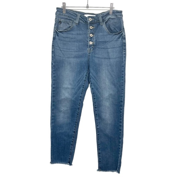 KanCan High Rise Button Fly Stretch Raw Hem Skinny Ankle Denim Jeans Women 30 - Picture 1 of 7